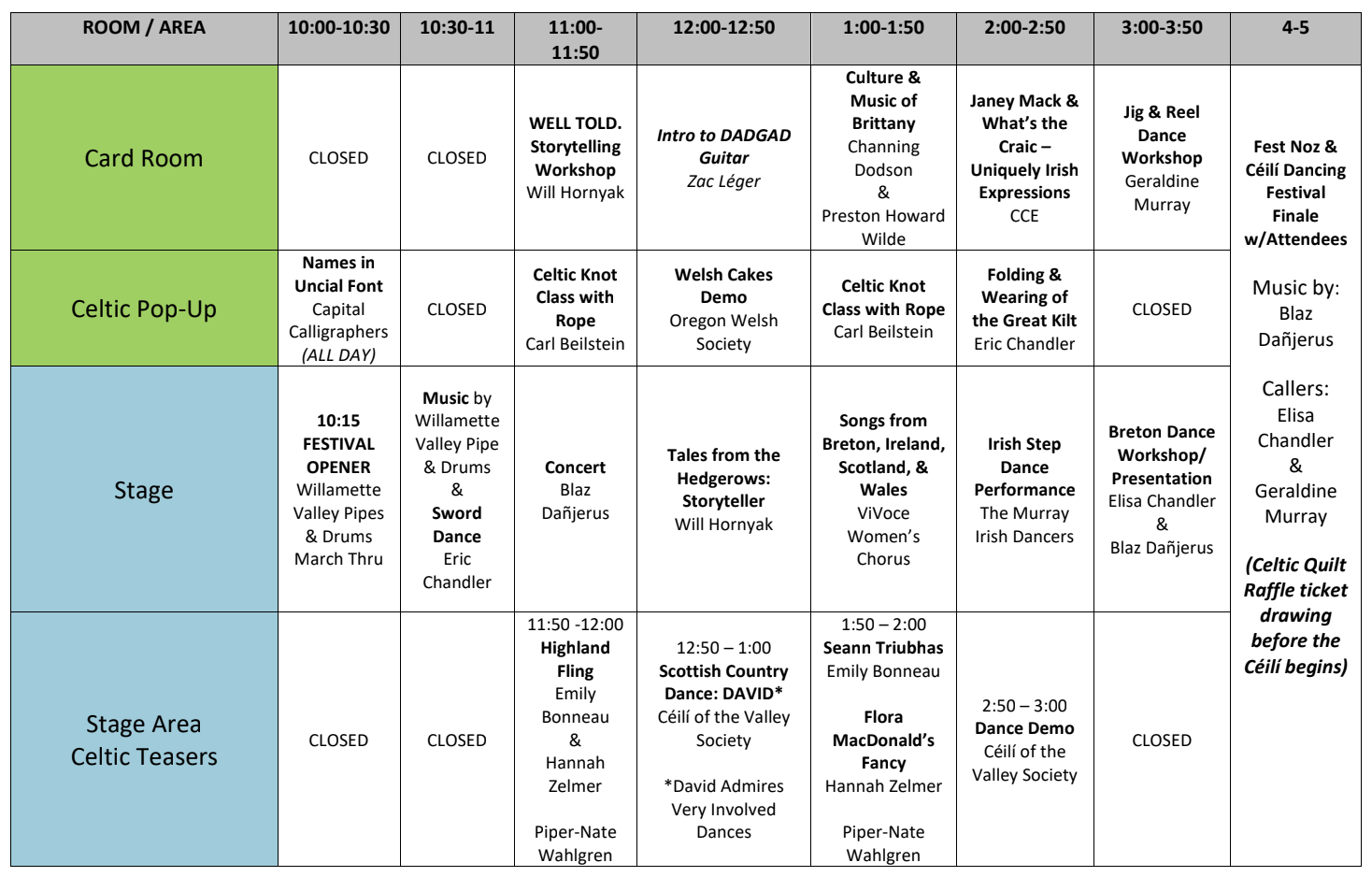 Schedule Samhain Celtic New Year Festival